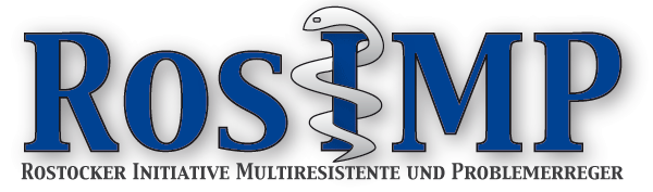 Logo mit Buchstaben ROSIMP, Institut für Mikrobiologie der Uniklinik Rostock